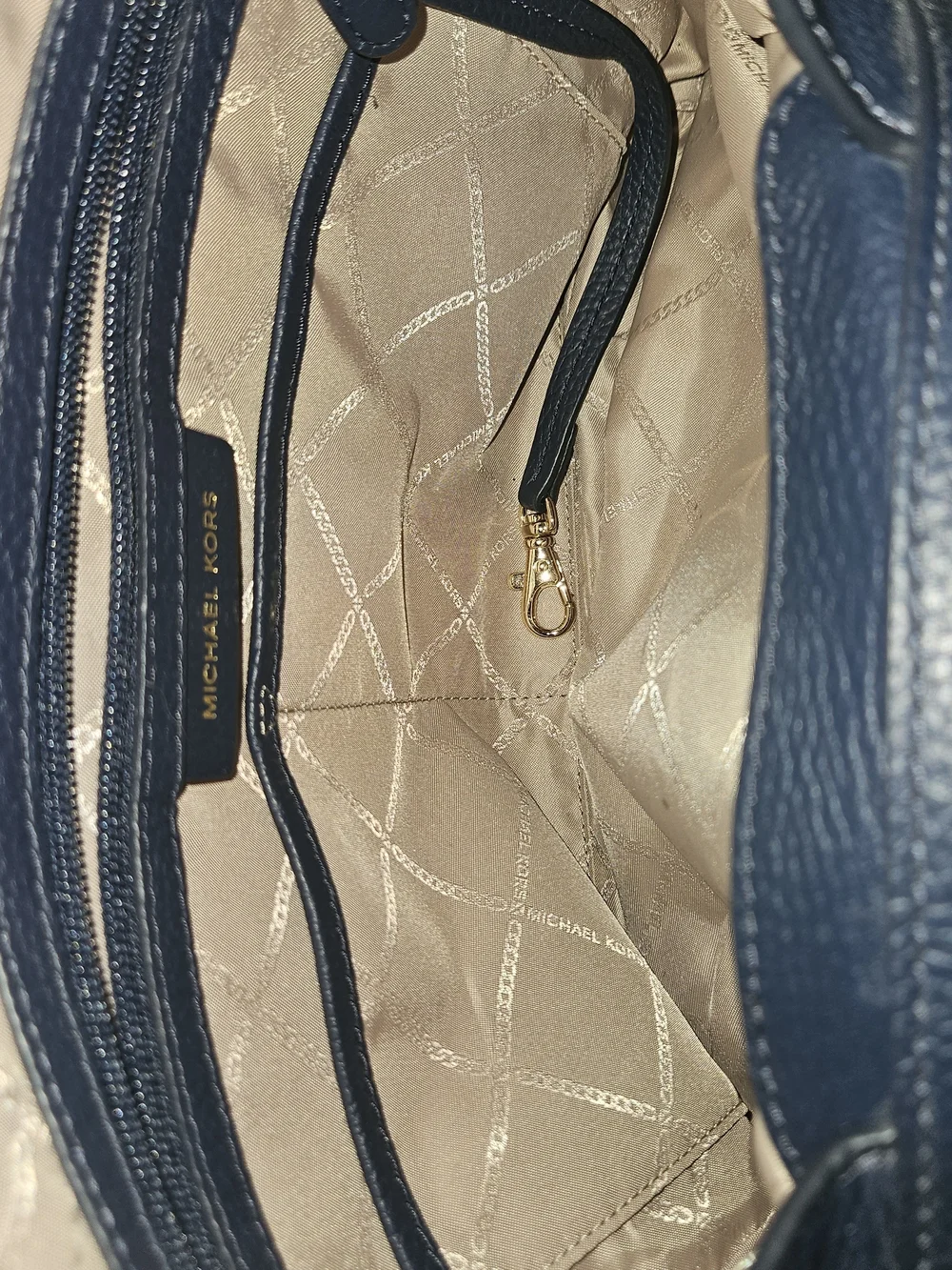 Michael Kors Navy Leather Shoulder Bag with Gold Hardware
